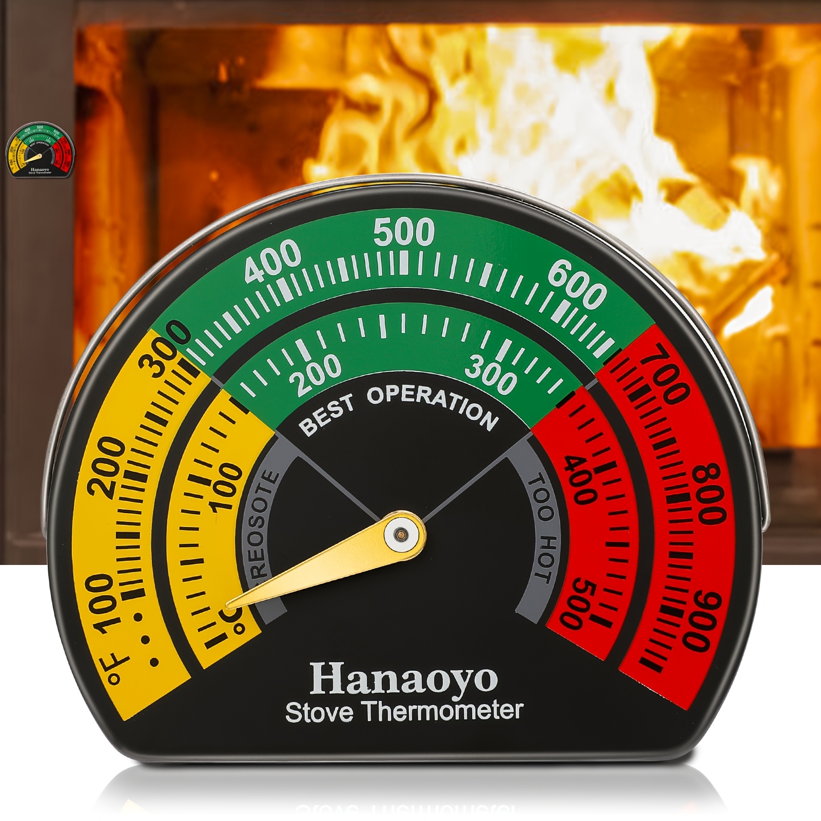 TEMU Thermomètre de poêle à bois avec grand , thermomètre magnétique pour conduite de poêle à bois, gaz et bois de pélletes