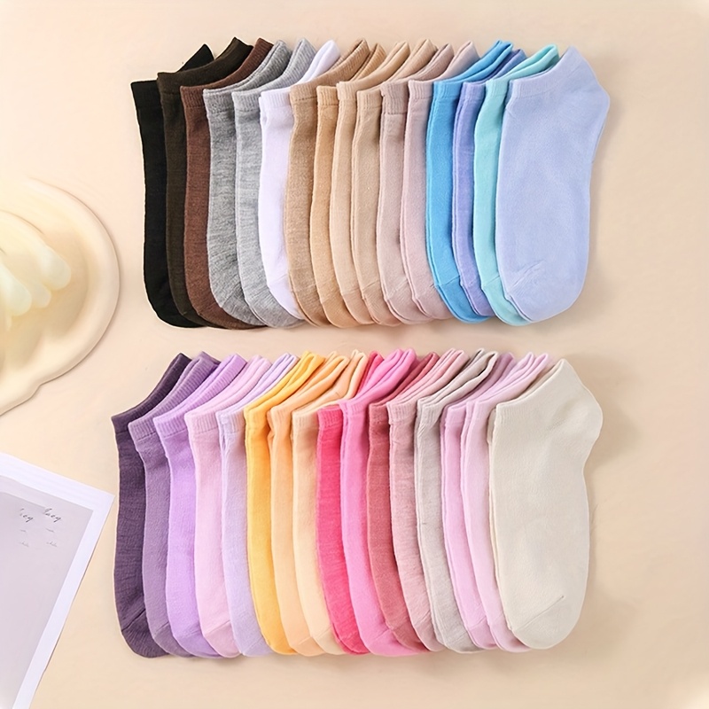 20 Pairs Girls' Summer Solid Color Ankle Socks - Breathable Knit Fabric, Knee-length Casual Socks For Daily & , Cute Socks