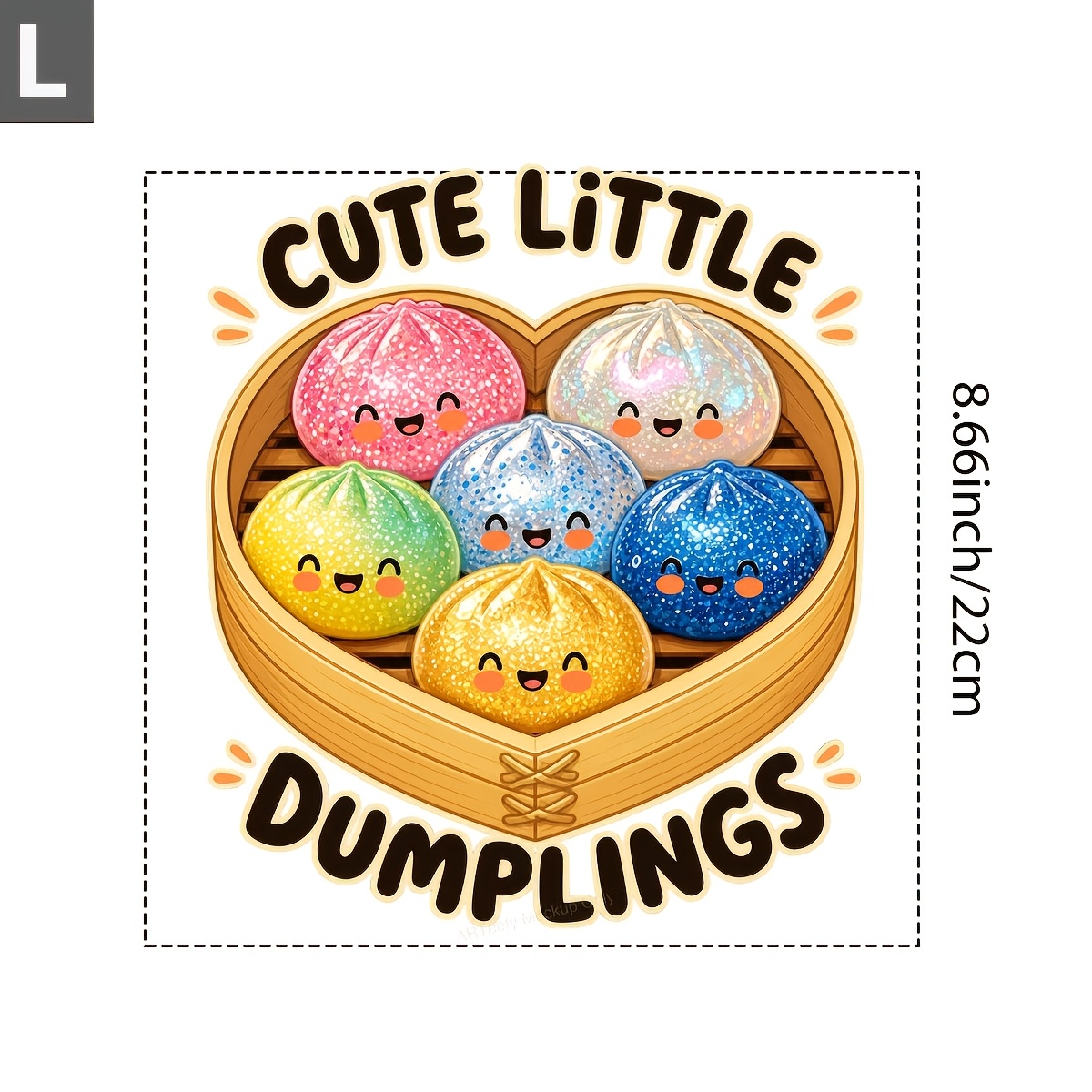 TEMU 4pcs Transfer Cute Little Dumpling Quote Glitter Cartoon Pattern, Suitable For T-shirts, Hoodies, And Tote Bags