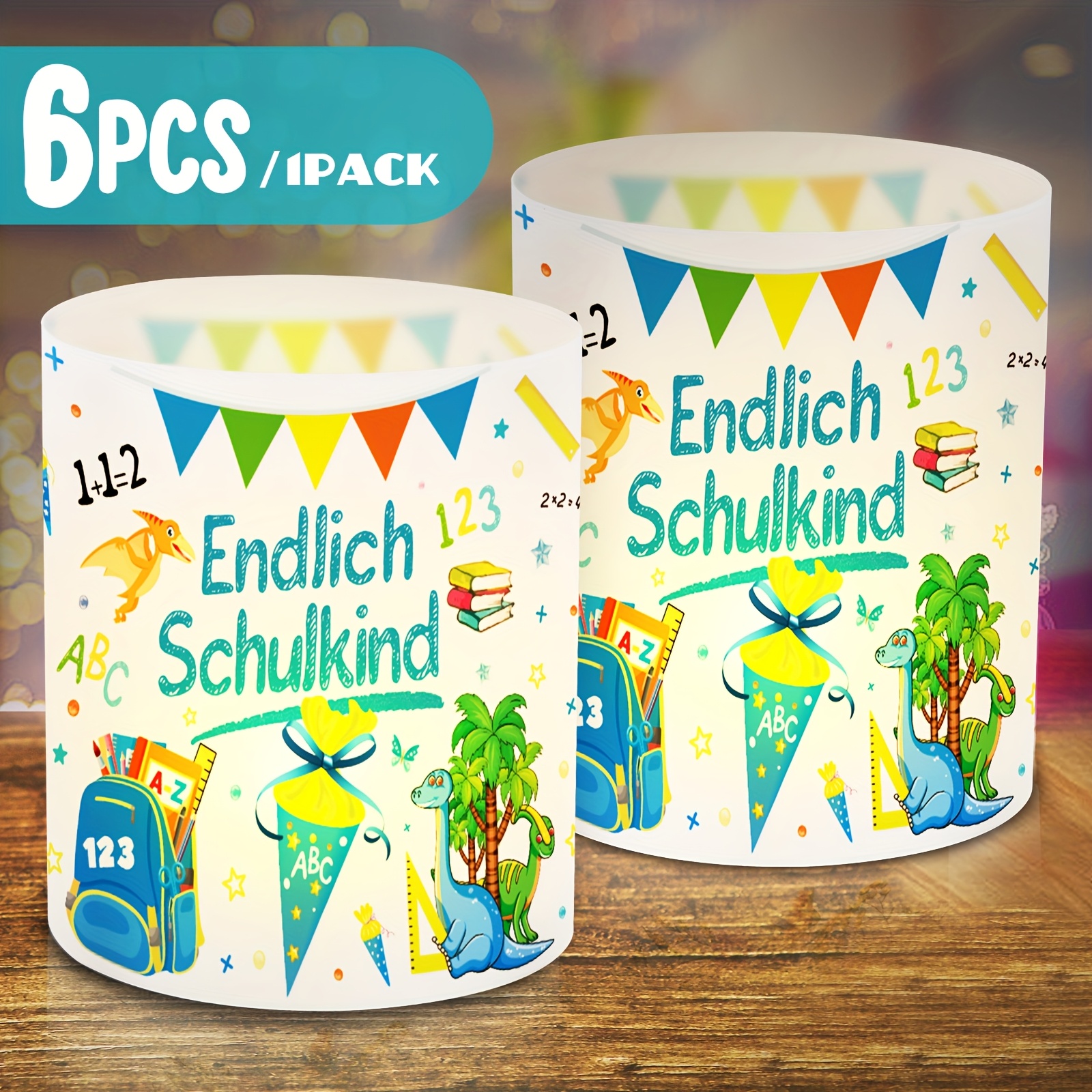 6pcs Of -to-school Candle Sleeve Lampshades Featuring And Dinosaurs, Triangular Candy Lampshades, Table Decorations For Day Of School, Patterned School Decorations
