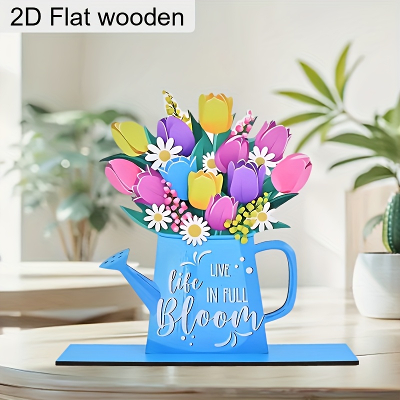 

1pc Spring Tulip Wooden Figurine - Manufactured Wood Flower Collectible, Universal Spring Holiday Decor, Electricity-free, Versatile Room Placement, Floral Theme For Home/office/bedroom Decor