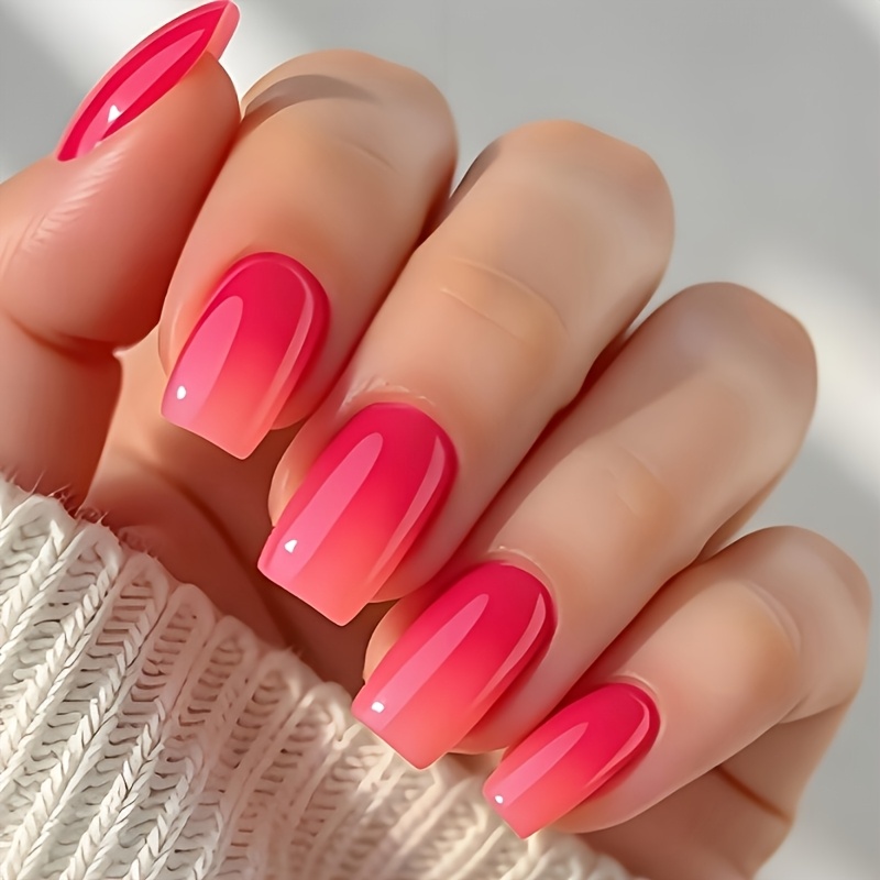 TEMU Pinke, glänzende, mittellange, quadratische Falsche Nägel, 24 Stück, Press-On Nagel Tabs, Y2K Nagelkunst, Gothic Maniküre, Nagelset für Frauen,