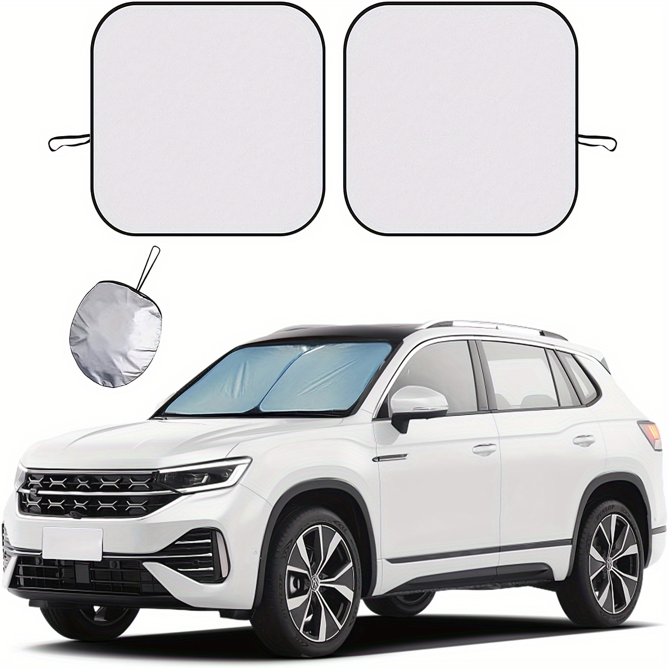 

2-piece Car Windshield Sunshades: Foldable Car Front Window Shades For Universal Vehicles - Silver