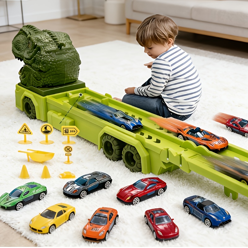 Transportation Race Car Toys, Interesting Dinosaur Race Car Toys, with 6 Racing Cars Included, Children's Transportation Truck Toy Set, (the Car Colors Are Random), Suitable As A Birthday Gift And Holiday Gift for Children