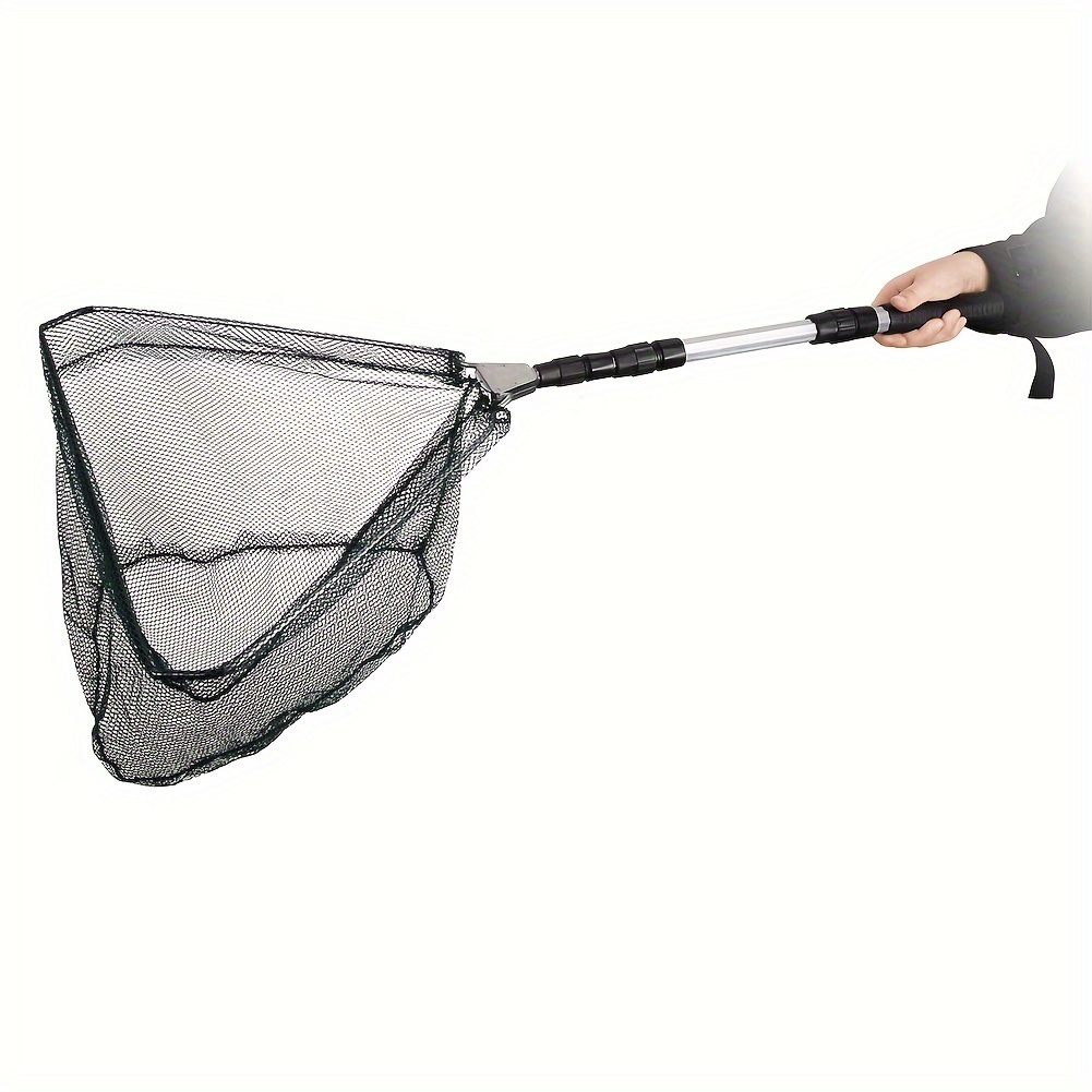 TEMU Fishing Nets 86cm-110cm-130cm Foldable Fishing Net Metal Fishing Landing Nets Fishing Tackle Retractable Telescopic Aluminum Alloy Pole For
