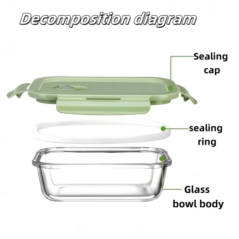 1 rectangular 1040ml borosilicate thickened glass food storage container leak proof healthy and safe microwave and oven refrigerator freezer built in silicone ring with locking airtight lid stackable reusable borosilicate glass food container no electricity required integrated design for bpa free suitable for home and travel use takeout worker bento box Product details 4