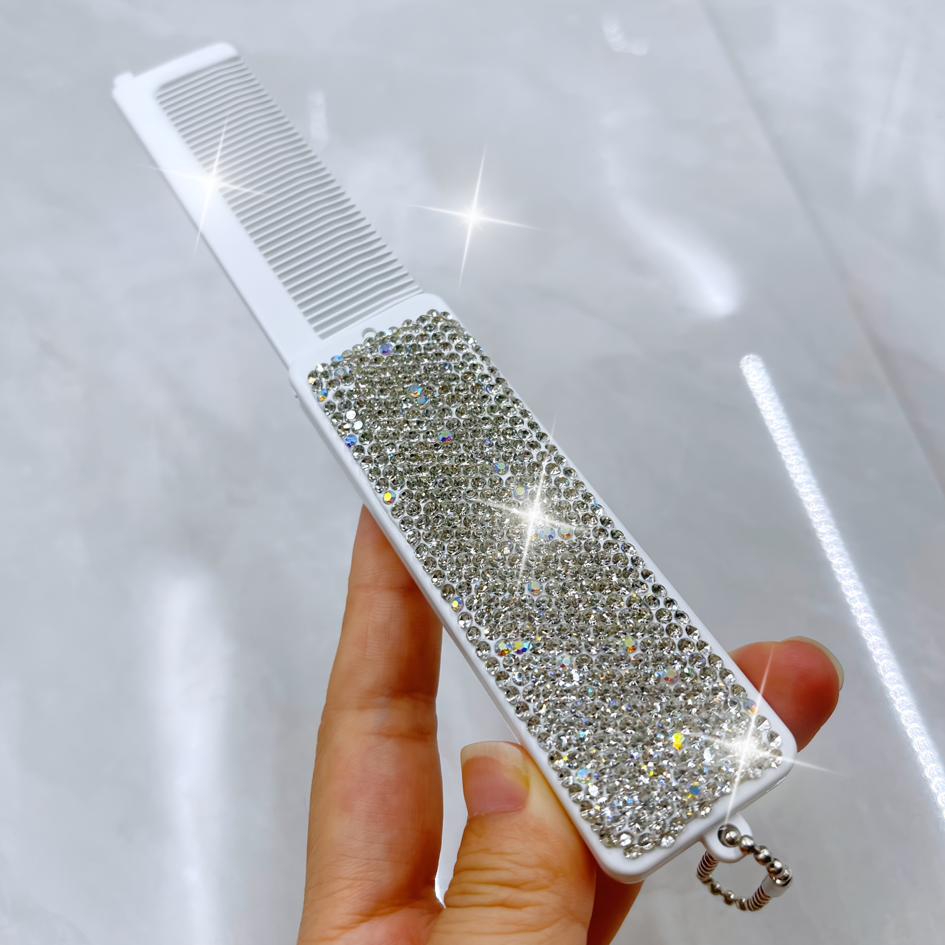 TEMU de brosse pliable portable 2-en-1 avec strass tendance, brosse en plastique antistatique, idéale pour les voyages quotidiens et toutes les