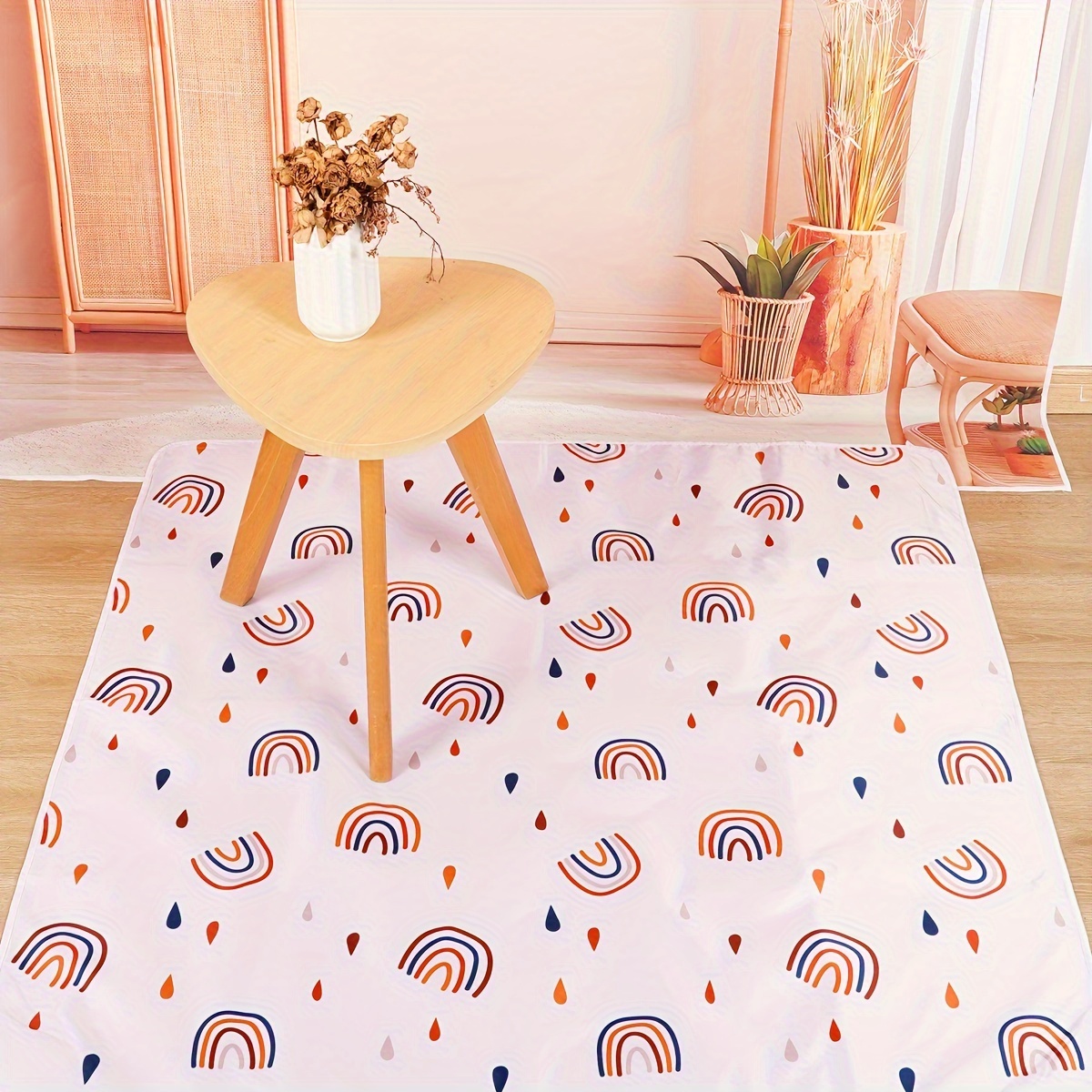 

Happyflute Waterproof - Indoor High Chair Floor Protector - Washable & Anti-slip - Portable Play Mat - 43''x43'' (110x110cm) Outdoor , Dirt-proof