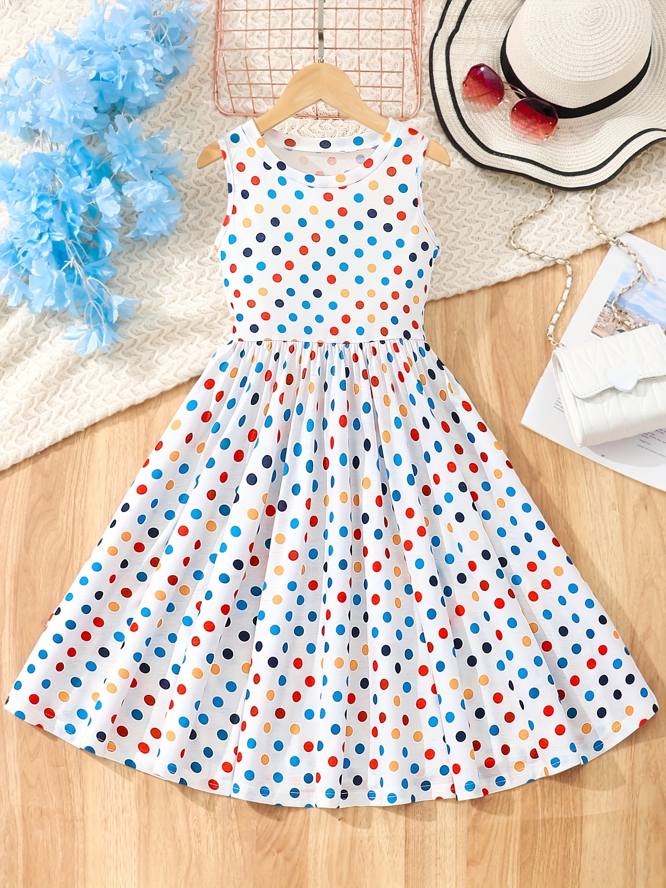 casual polka dot print crew neck sleeveless dress girls - Temu Nigeria
