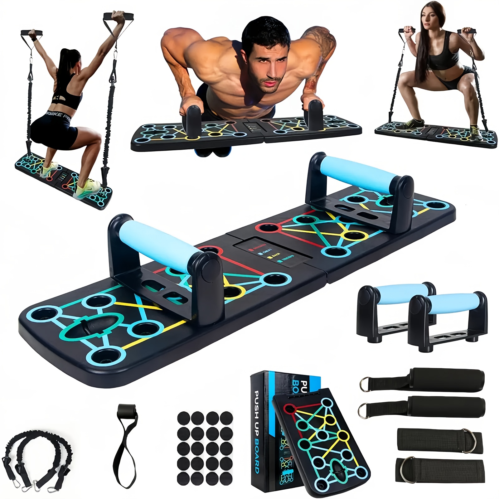 Multifunctional Folding Push-Up Board, Chest Muscle Training Auxiliary Equipment, PP Material - No Charging Required, Portable Home Fitness Equipment, Suitable for Full Body Exercise, Push-Up Bar, with Resistance Band, Home Gym Push-Up Bar, Floor-Type Push-Up Handle, Professional Strength Training Equipment, Professional Training Kit, Foldable Push Bar And Resistance Band, Home Fitness Equipment, Chest And Arm Muscle Training, Strength Training