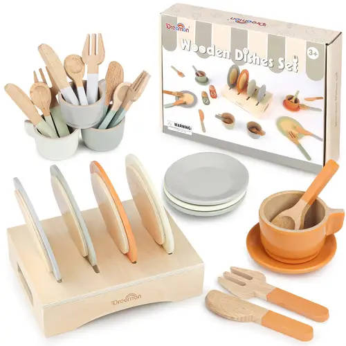 childrens kitchen wooden toy bowls and plates set 27pcs of wooden toy kitchen accessories suitable for kitchen toys for toddlers months old
