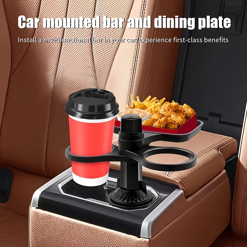 

360 Degree Rotating Car Tray And Cup Holder - Multi-function Adjustable Auto Dining And Entertainment Platform, Non-waterproof Abs Material, Compatible With Most Vehicles, Rectangle Shape