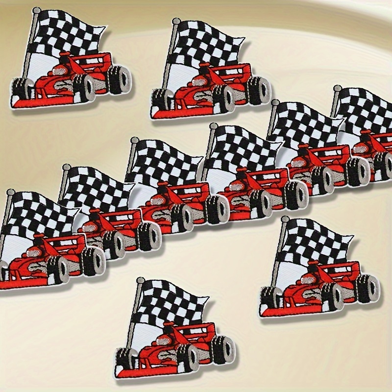 

10pcs Racing Flag Embroidered Patches, Iron-on/sew-on Appliques For , Jackets, Hats & Bags - Mixed Colors