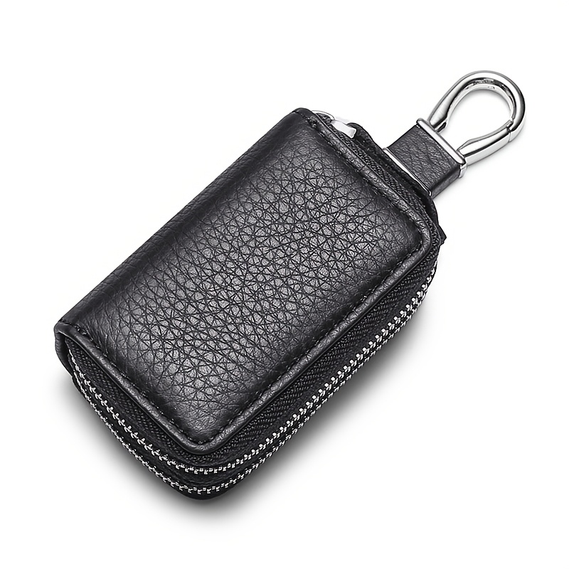 TEMU Men Women Lychee Texture Genuine Leather Double-layer Car Key Bag Top Layer Cowhide Car Key Protector Leather Case Key Bag - Top Layer Cowhide