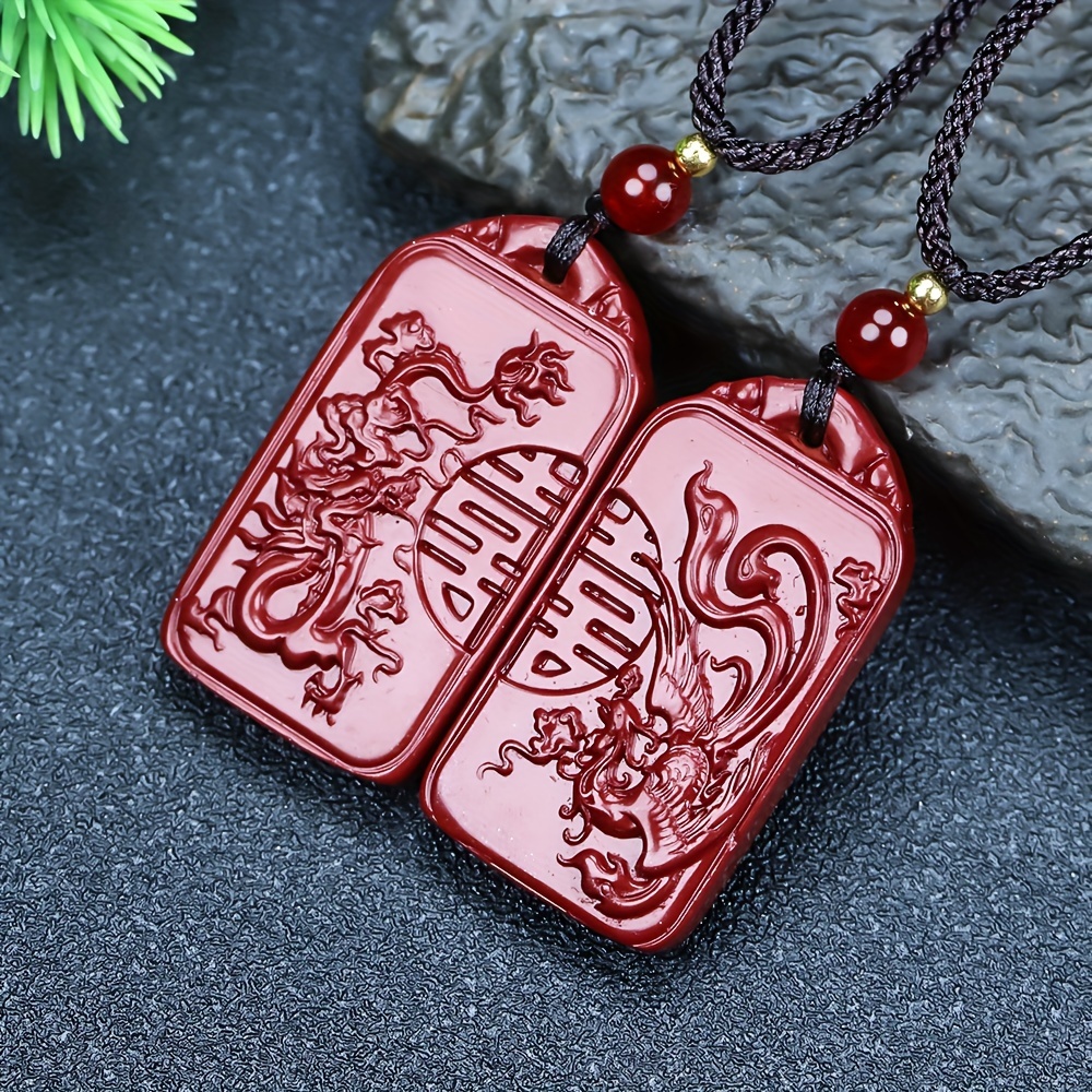 Raw Mineral Jute Phoenix Pendant Necklace, Lucky Sign