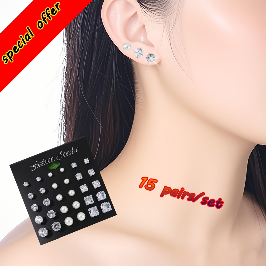 15 pairs of simple and stylish earrings a perfect earring set that   used in any scene suitable for most daily occasions or for gift   hypoallergenic earrings for sensitive ears minimalist stud earrings women Product details 1