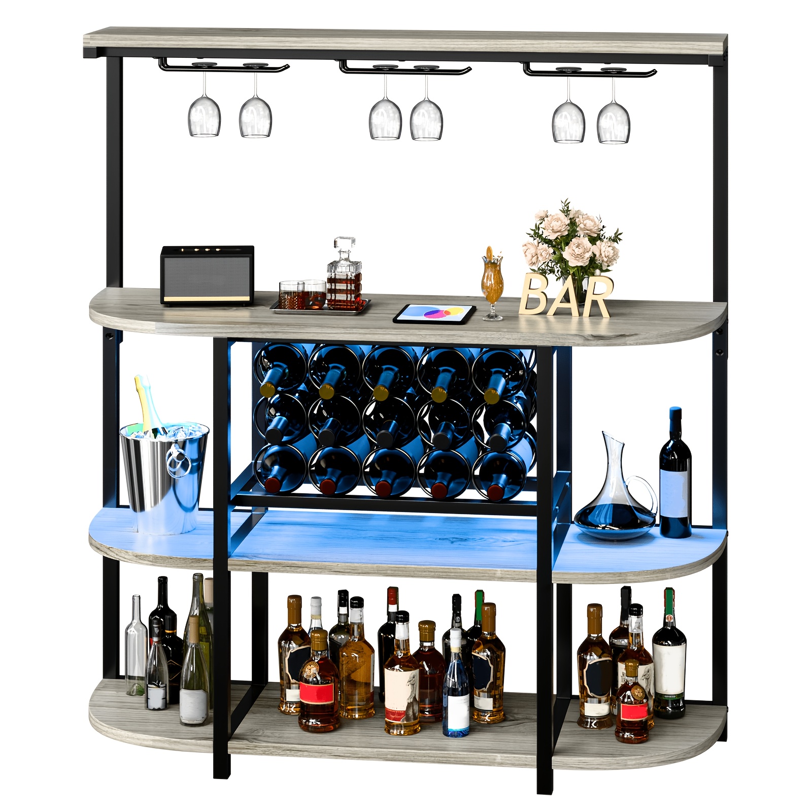 Industrial 4-Tier Wine Bar Cabinet - Metal & Wood Storage 9 Industrial 4-Tier Wine Bar Cabinet Overview