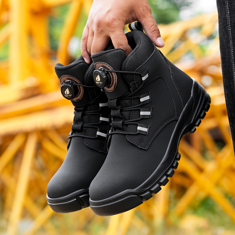 mens   work shoes with steel   durable anti smashing shock absorbing round toe fabric lining suitable for healthcare workers warehouse staff   gym durable footwear for indoor