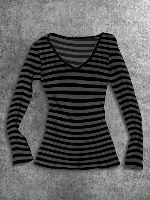 new niche design sense simple black and white striped body hugging long sleeve base layer t shirt for women