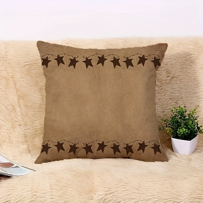 TEMU 2-pack Print Linen Pillow Covers, 18x18 Inch, Hypoallergenic Woven Cushion Cases With Zipper, Vintage Decorative Square Throw Pillowcases For Sofa And Bed, Machine Washable - Brown