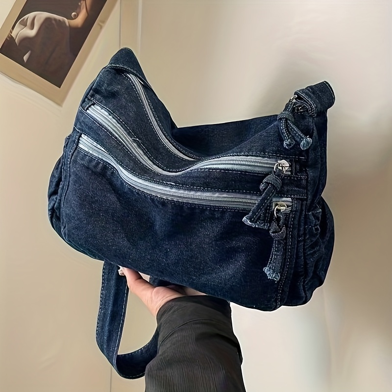 TEMU Women's Crossbody Backpack With Fringe Detail - Large Multi-compartment Adjustable Strap /sea / Casual Commuter Bag, Durable / Suitable For