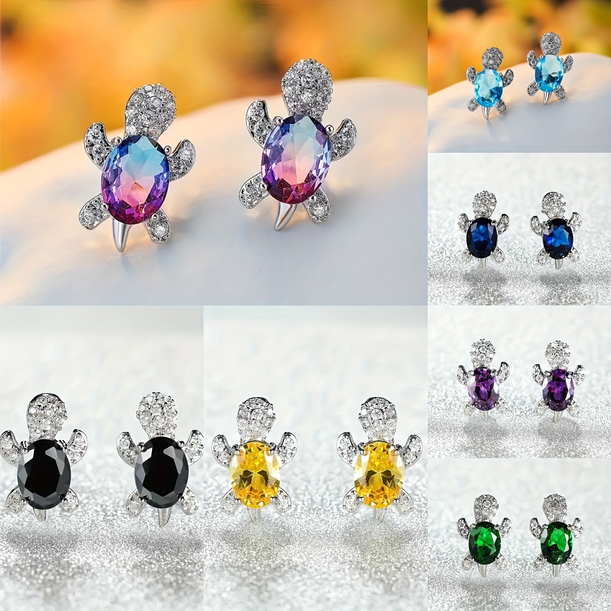 

7pcs/set Lovely Turtle Stud Earrings Cute Zircon Decor Stud Earrings For Women Teen Birthday Christmas Gift