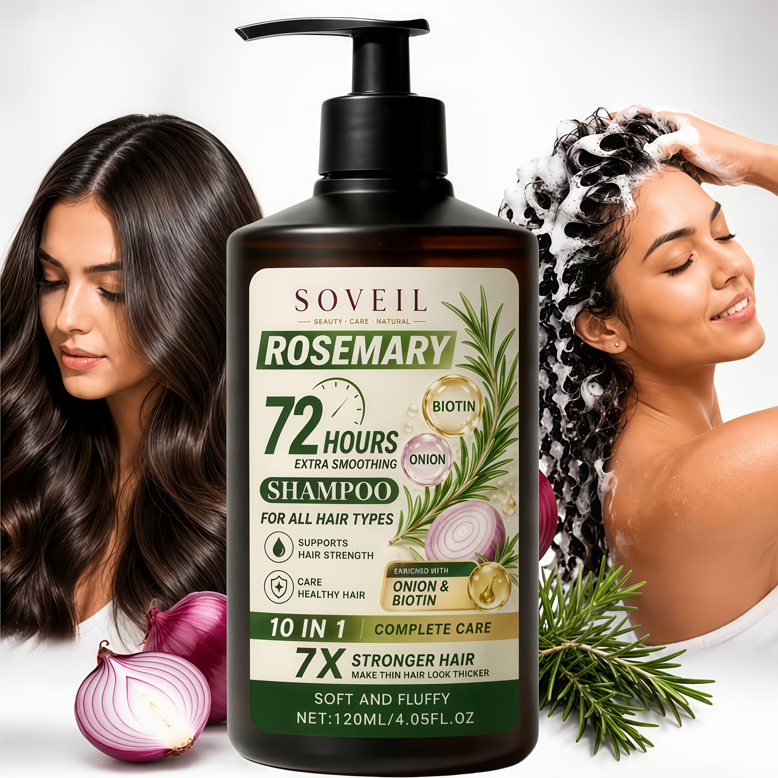 TEMU [7x Extra Thicker]120ml 10 In1 Rosemary Strengthen Shampoo, For The Care Of Damaged, Frizzy Hair And Scalp, Batana, Rice Water, Onion, Keratin,