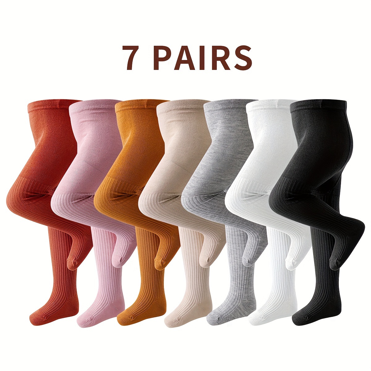 

7 pièces de collants pour bébés filles, couleur unie simple, mignons, printemps et automne, toutes , extérieur, vêtements de sport pour la danse.