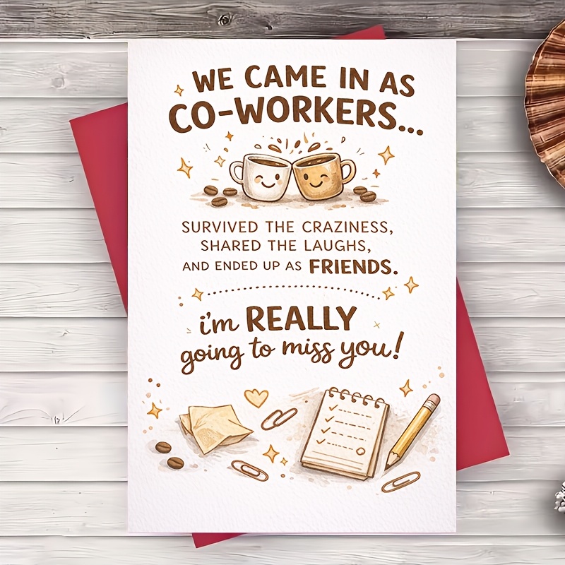 TEMU 1pc Greeting Card Coworker Farewell Card Office Goodbye Friendship Appreciation Coffee Theme For Colleague Boss Team Going Away Work Anniversary