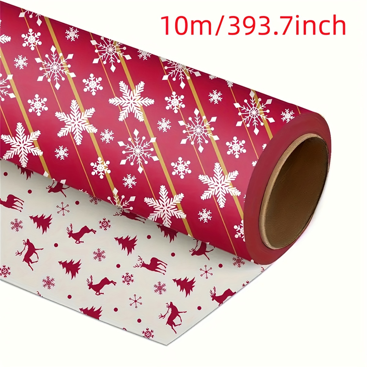 

Double-sided Christmas Wrapping Paper - Reindeer & Pattern, 17" X 393.7" Roll, Gift Wrap For Holiday Presents & Decor