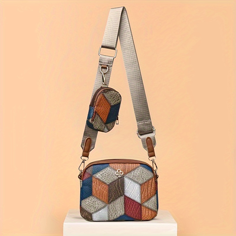 rhombus pattern crossbody bag colorblock mini square bag
