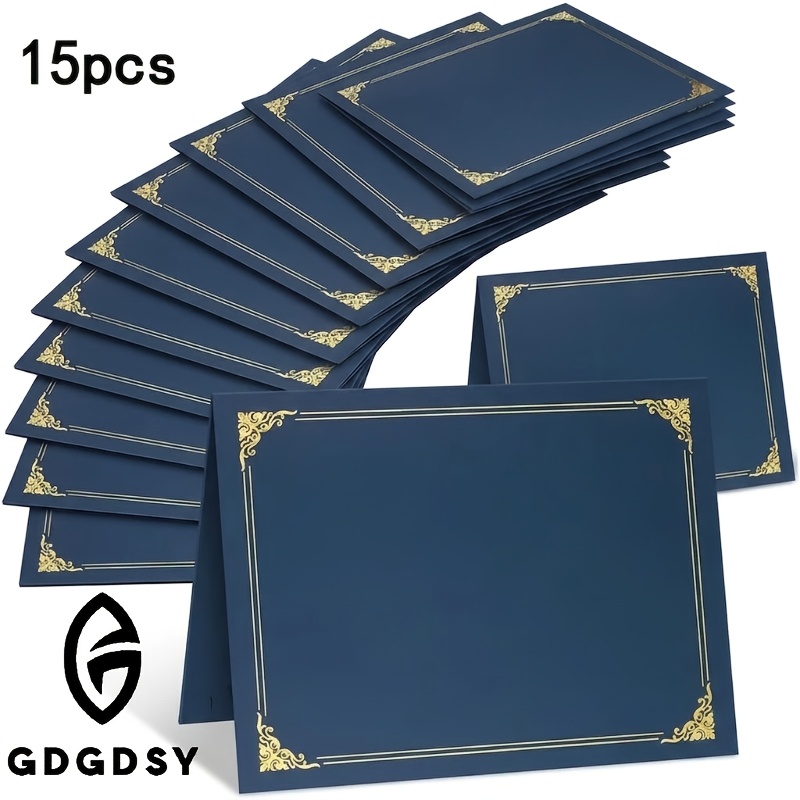 TEMU 15 Certificate Covers: Navy Blue With Border. Suitable For Certificates, Diplomas, Documents, And Awards. Elegant Appearance. Durable Paper