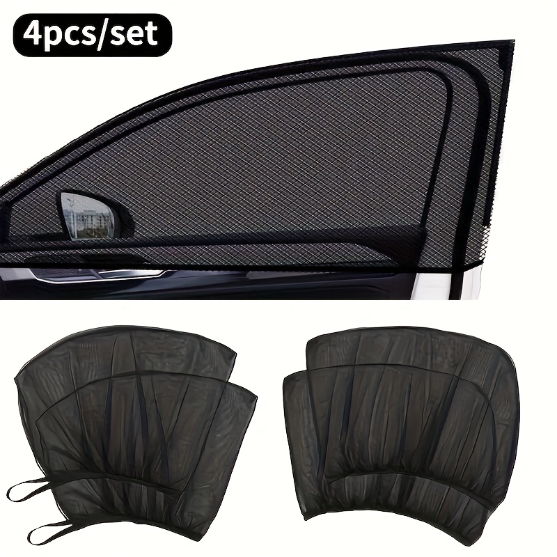 TEMU 4pcs Car Net Sunshade - Black Breathable Insect Net, Uv Sunscreen Window Cover With , Suitable For Most Models, Mesh Design