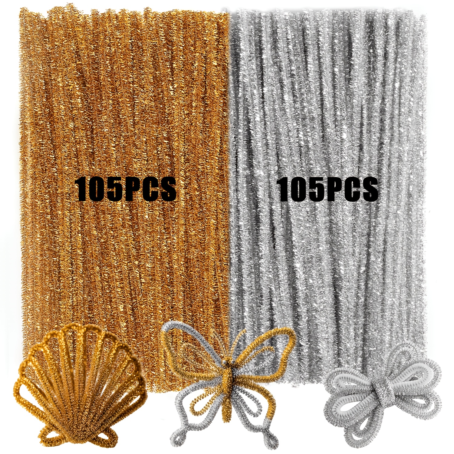 TEMU Fil à pompons duveteux 94/210 , brillant doré-argenté, fil artisanal , parfait pour la création de décorations animales, florales et de fêtes