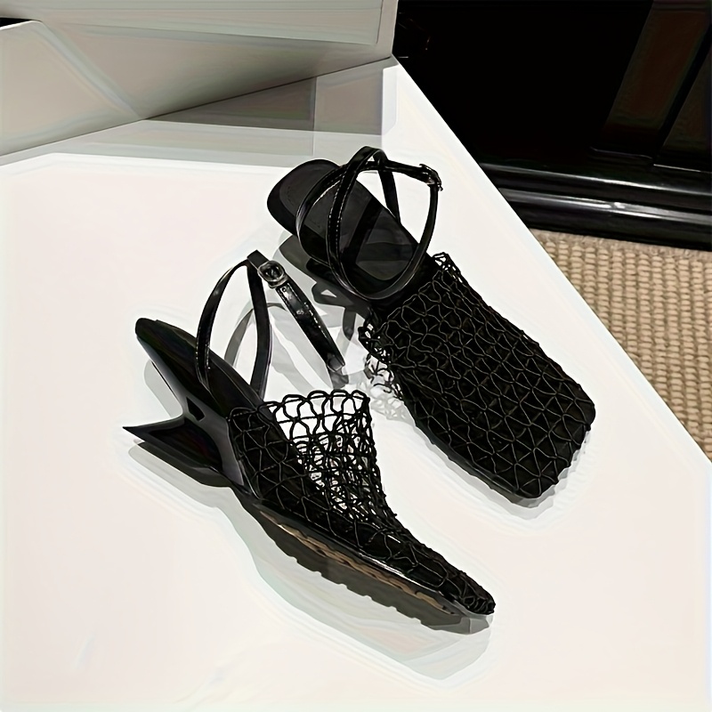 Women'S Retro Woven Square Toe Sandals - Chunky Heel Summer Dress Shoes with Ankle Strap, Brown Braided Design, Comfortable Fabric Upper & Rubber Sole for Casual & Formal Outfits, Chunky Heel Sandals, Formal Footwear, Elegant Footwear, Durable Footwear