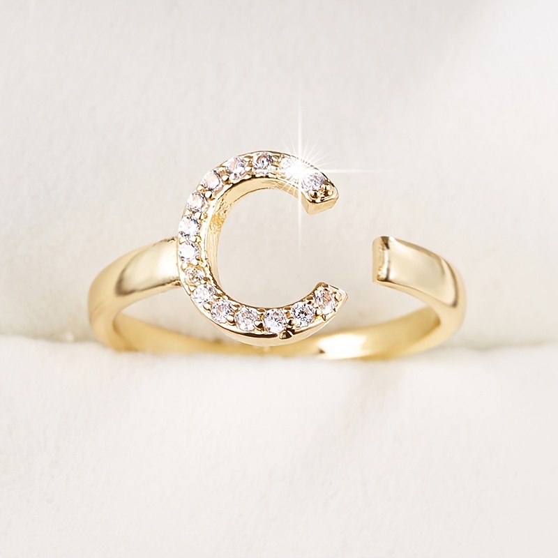 Adjustable Letter Open End Women's Ring Golden Plated