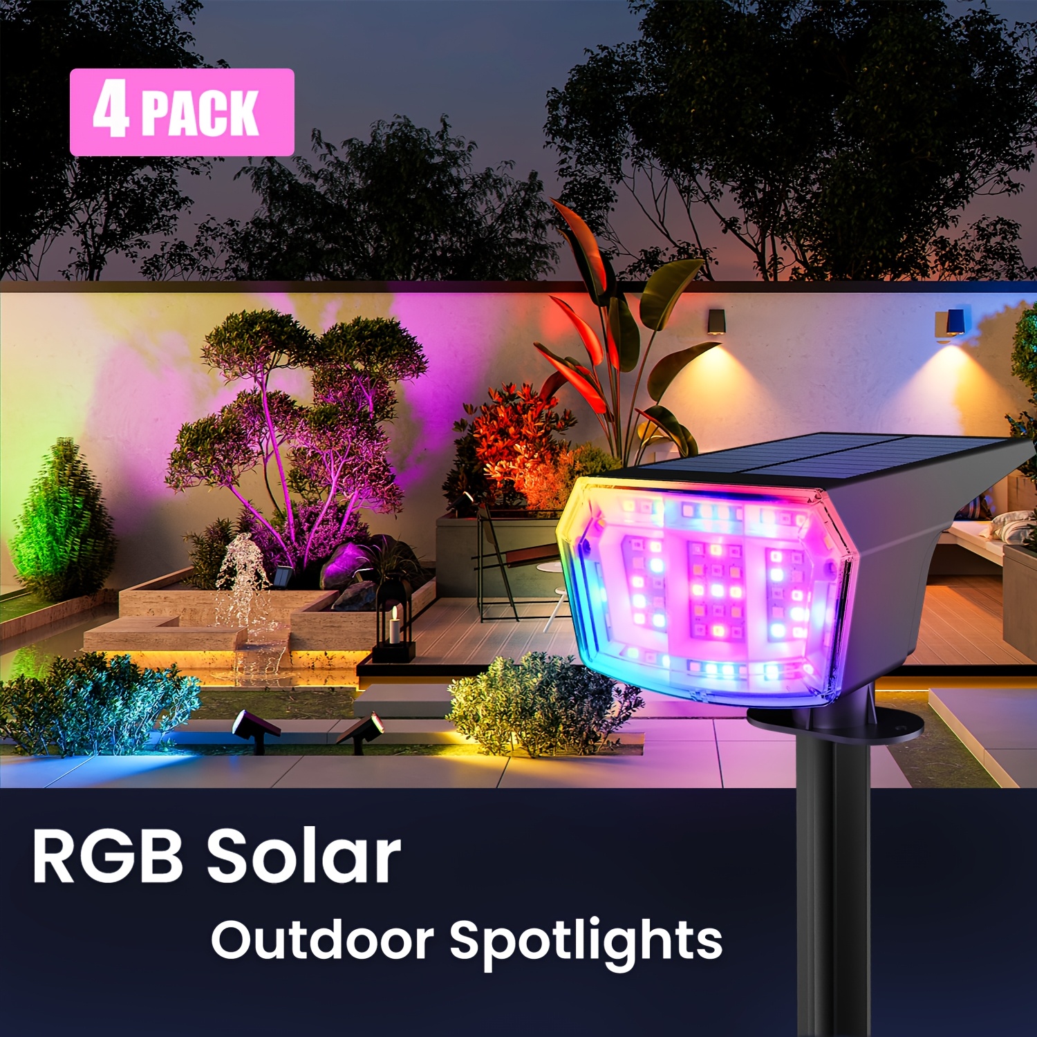 TEMU 4pcs Solar Spot Lights Outdoor Halloween Ip65 Waterproof, 9 Lighting Rgb Outdoor Solar Lights, Color Changing Solar Landscape Solar Outdoor