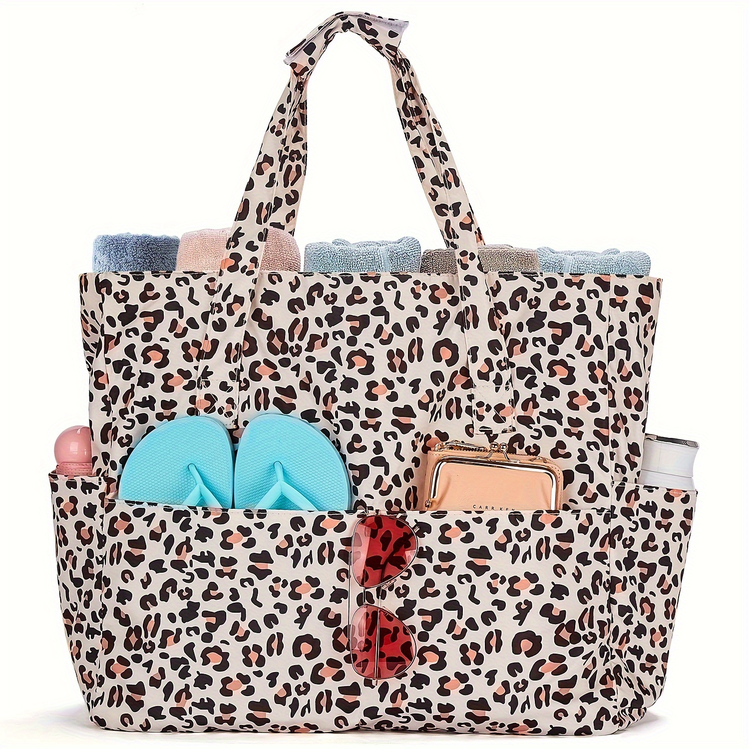 E-shop 45L Reise Organizer Tasche mit großem Fassungsvermögen, Trocken- und Nassfach, Strandtasche, modischer Leopardenmuster-Urlaubstasche,