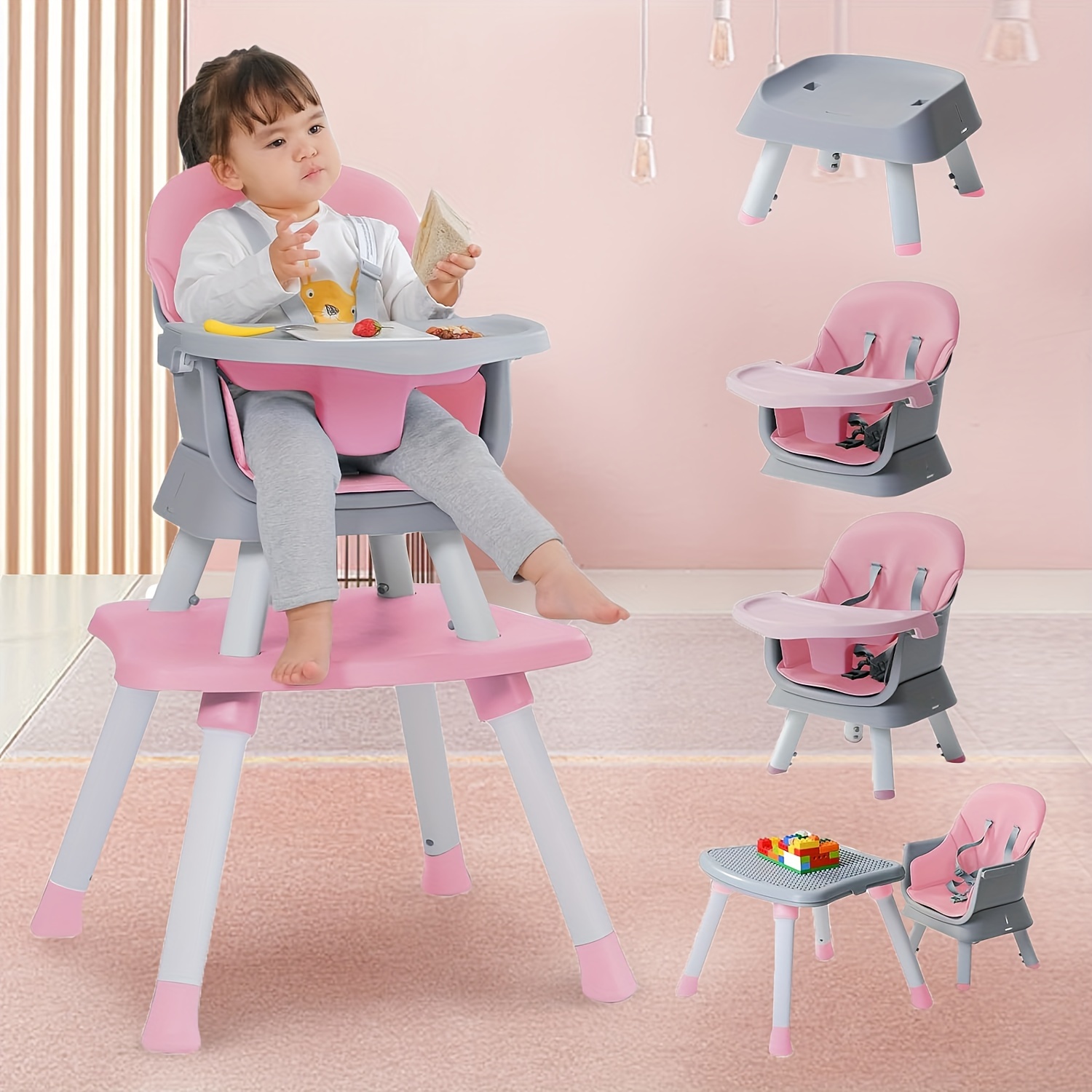 

High Chairs For Babies And Toddlers, Convertible High Chair For Baby, Kids Learning Table, Table, Kids Stool Table Chair Set With Removable Tray, As , Christmas Gift (pink)