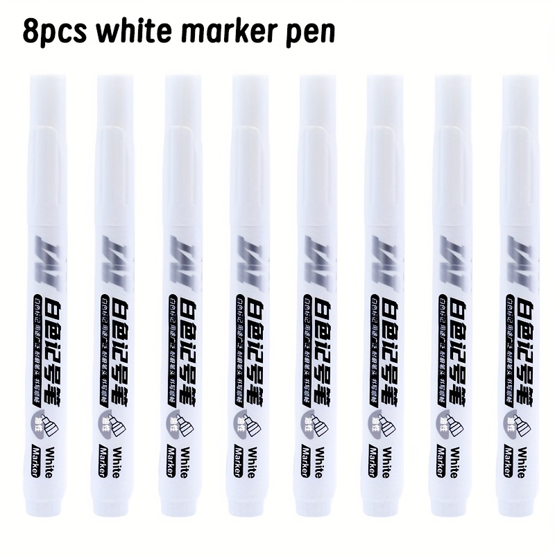 Image of 2/8/10pcs 1.0 Permanent White Marker Pen - Resistant, Ideal For Art, Glass, Ceramic, Wood, Metal - Perfect For Graffiti Supplies, Stationery Supplies | Artistic Supplies | Smooth Writing Tip