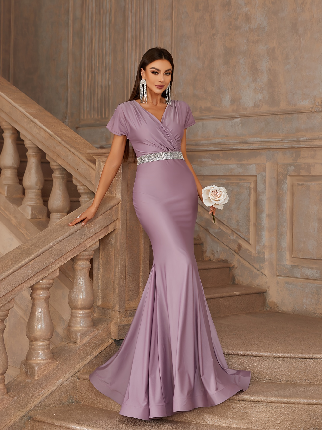knee length dresses for ladies Mermaid Rustic Wedding Dress Short Sleeve Lace Wedding Dress SEW017 –  SELINADRESS main image 1