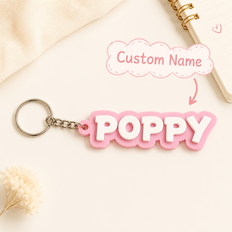 TEMU 2d Flat, [customized] 1pc Name Keychain Retro Bubble Letter Acrylic Tag Macaron Colors Cute 3d Double Layer Charm Bag Luggage Pendant Tumbler