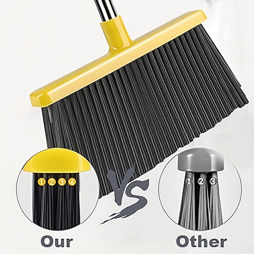 juteng local broom and dustpan set long handle sweep combo for home office kitchen   shop upright dustpan 4 row of dense bristles sweeper indoor outdoor cleaning stand up broom dust pan set gray yellow Product details 4