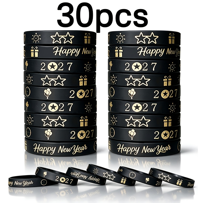 TEMU 30pcs Bracelet An 2027, de Fête, Ensemble Cadeau An, Bracelet en Silicone Noir et Doré pour le An, Accessoire Photo de Fête du An, Cadeau de An,