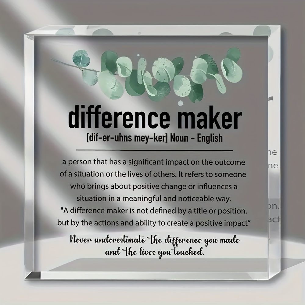 TEMU 2d Flat, Acrylic Difference Maker Desk Sign - Inspirational Thank You Appreciation Gift For Women And Men - Motivational Centerpiece Without