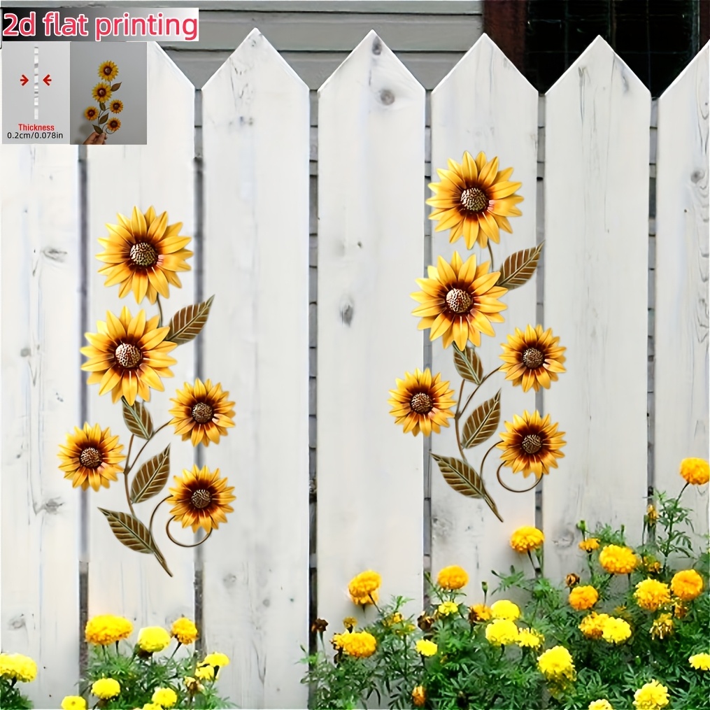 E-shop 2D Flach, Exquisites 2-teiliges Acryl Sonnenblumen Outdoor Wanddekorations-Set, Farbenfrohe Anti-Korrosions-Silhouette Kunstwerk Geeignet für