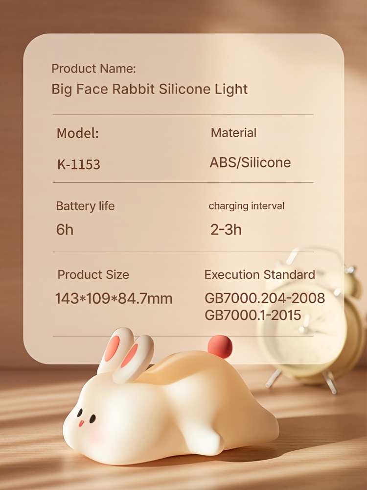usb rechargeable big face rabbit night light smart bunny silicone   sleep light atmosphere light with three adjustable levels room decoration light birthday holiday gift details 11
