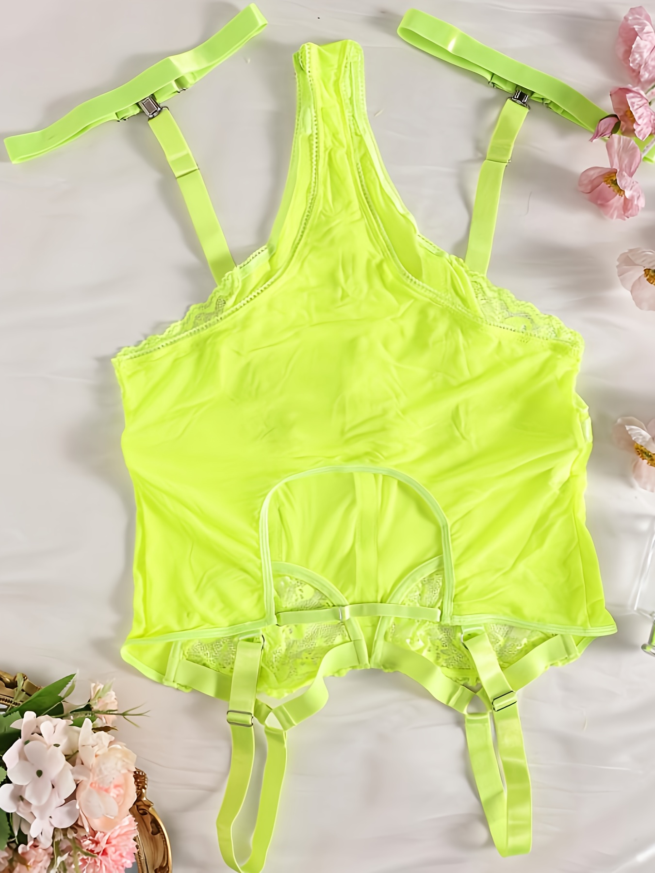 Green Bodysuits, Inc Neon, Lace & Lime