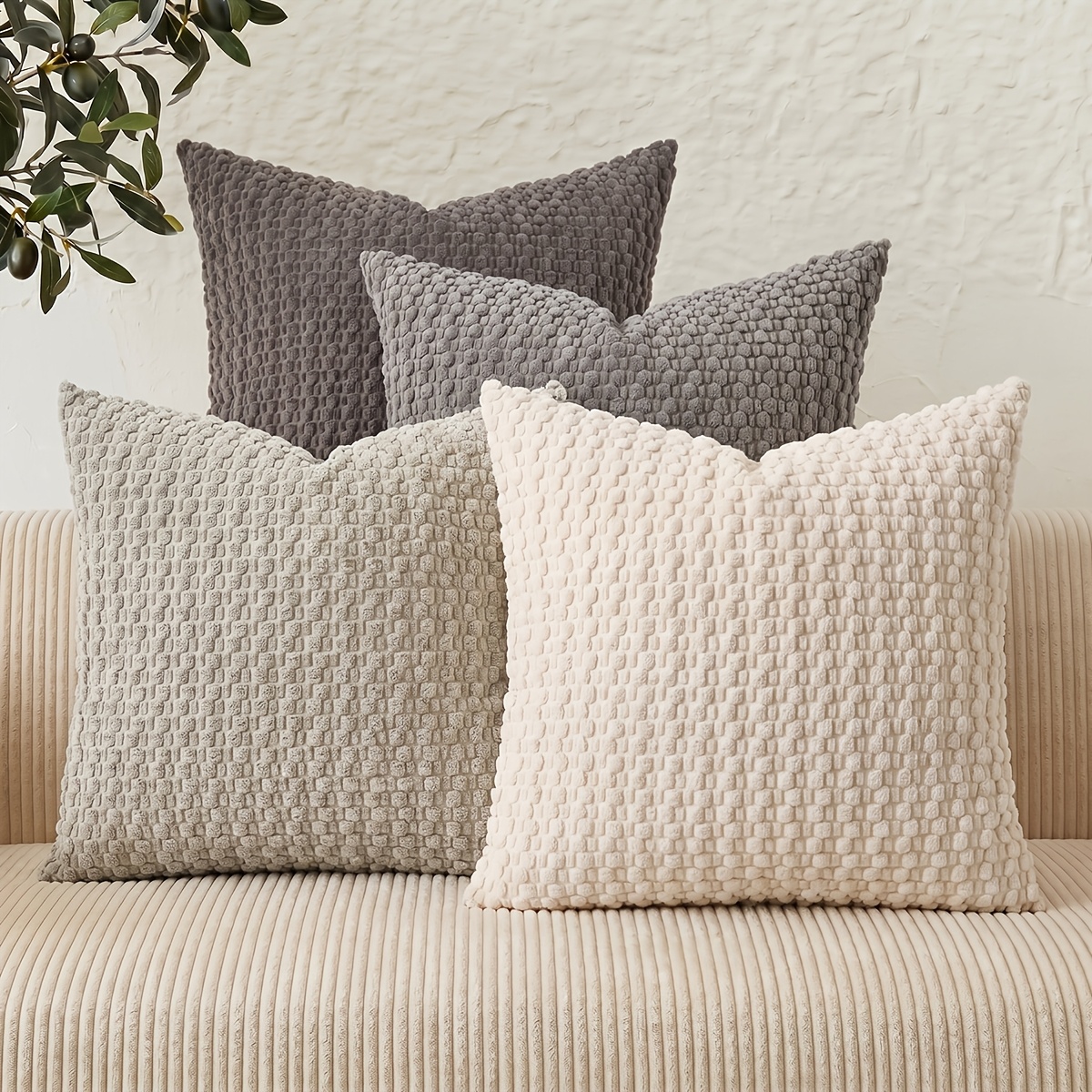 TEMU 4pcs, Boho Corduroy Gradient Throw Pillow Covers, Vintage Aesthetic Pillowcases, 16x16/18x18/20x20in, Spring Summer Fall Winter Cushion Covers,