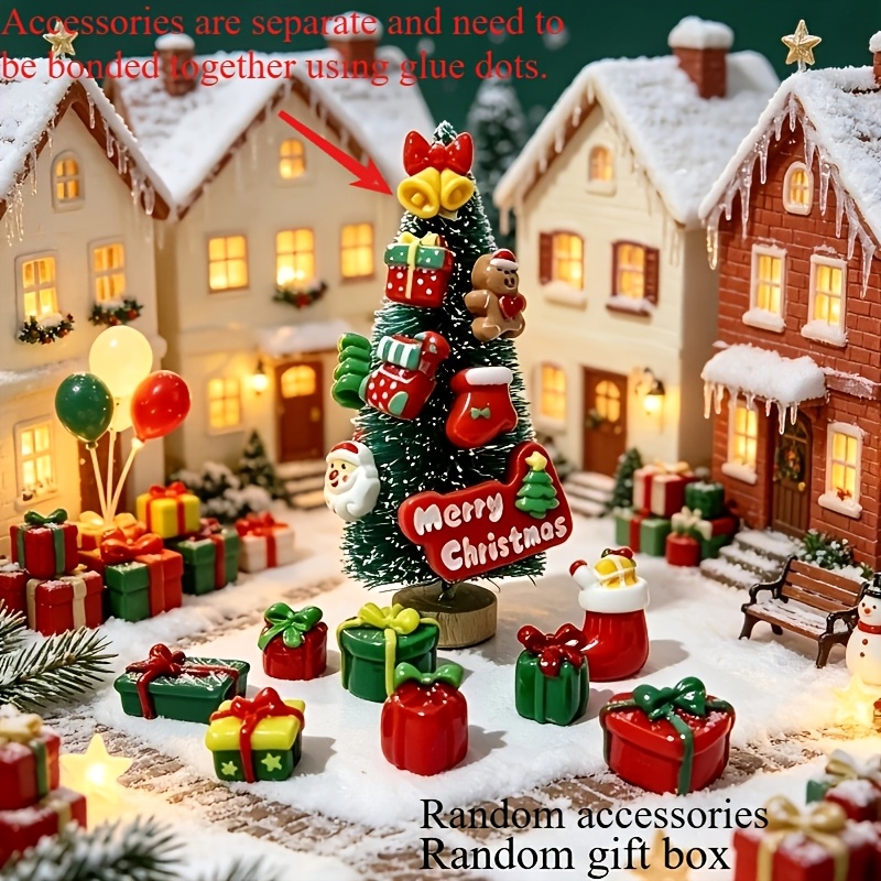 Image of 17pcs Set, Miniature Christmas Village Scene Decoration Set, Mini Decoration Model Additions, Christmas Tree And Christmas Gift Box (random), Winter Snow Scene Model Decorations (10pcs Free)